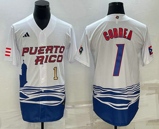 Men's Puerto Rico Baseball #1 Carlos Correa Number White 2023 World Baseball Classic Stitched Jerseys,We sell and wholesale Men's Puerto Rico Baseball #1 Carlos Correa Number White 2023 World Baseball Classic Stitched Jerseys on line form chian!